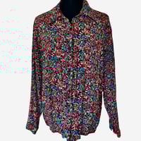Image 2 of 1990s Floral Print Relaxed Button Front Blouse- M - Vintage Express  