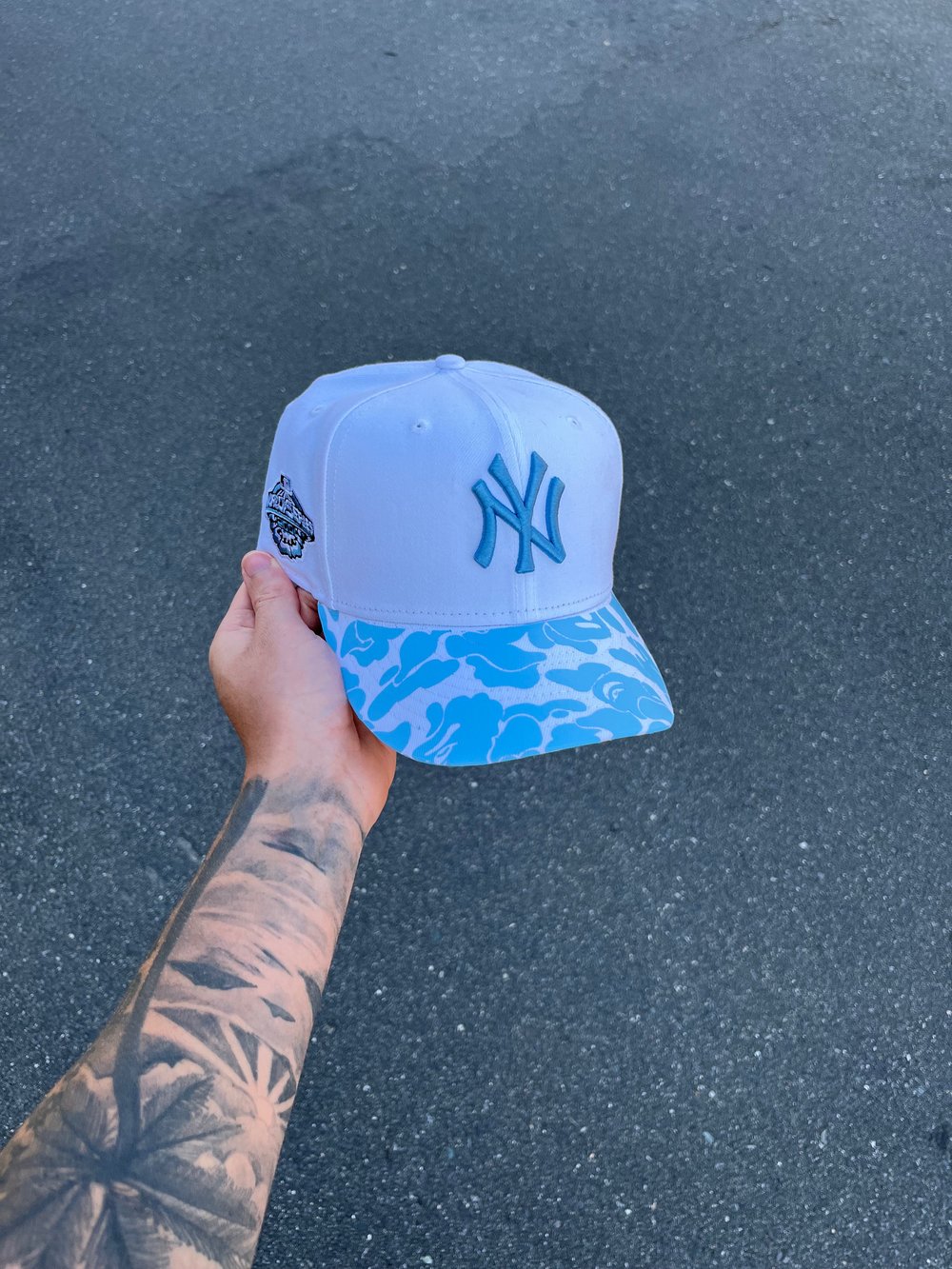 Image of ICY BLUE BRIM TWO TONE YANKEES CUSTOM FITTED CAP