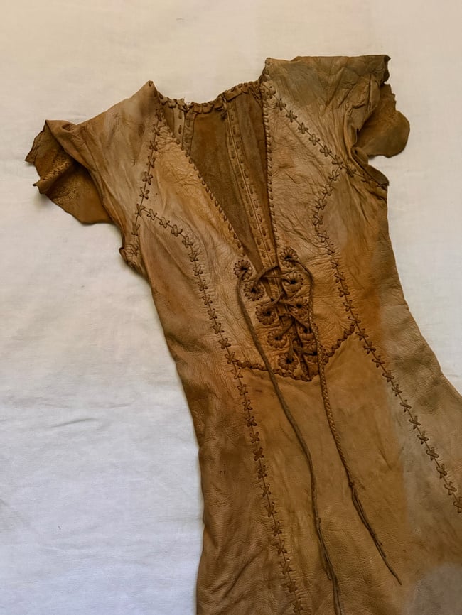 late 60s handcrafted leather whipstitched custom dress