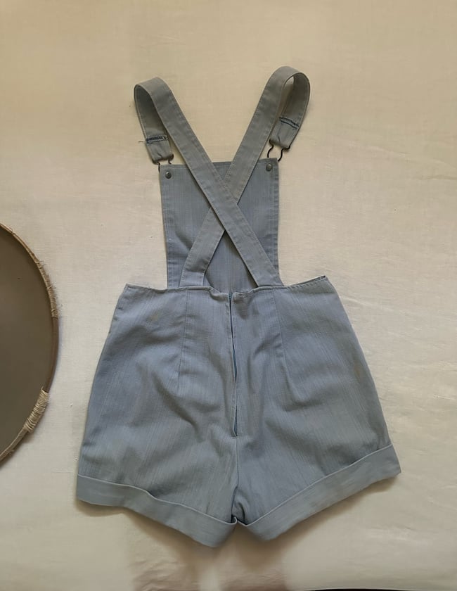1960s denim cross-cross romper overall shorts