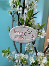 Image 2 of Pastel Polka Dot Happy Easter Bunny Oval Tile