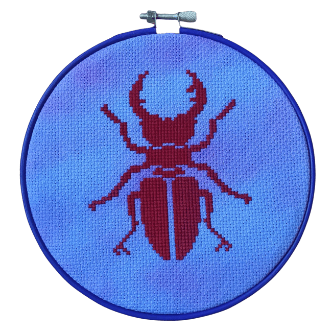 Red Beetle Cross Stitch 🪲 6x6 Inches, Ready to Ship!