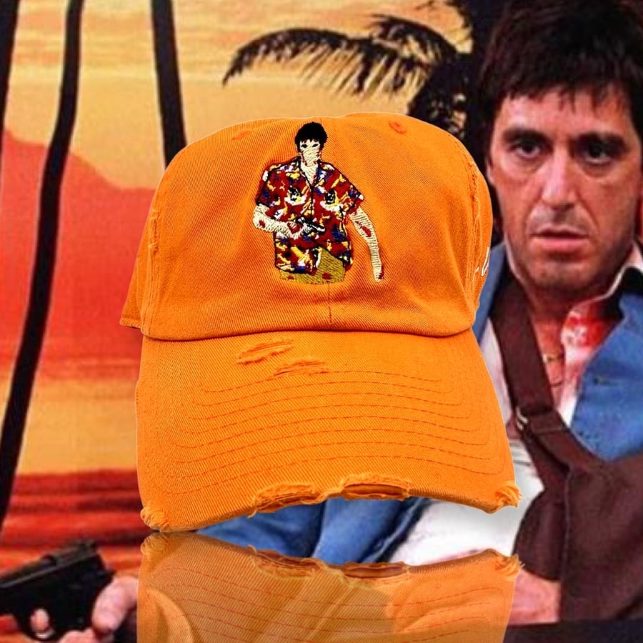 Image of Orange Distressed Scarface Dad Cap Hat