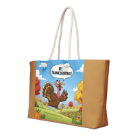 Image 4 of Oversized bag / purse ( cartoon turkey running saying no Thanksgiving) on light brown 