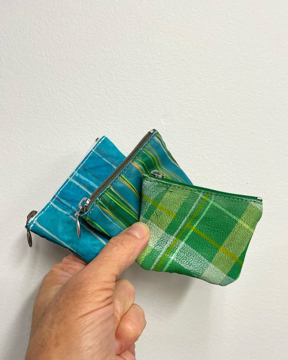 Image of Mini Coin Purse - hand painted plaid/stripes