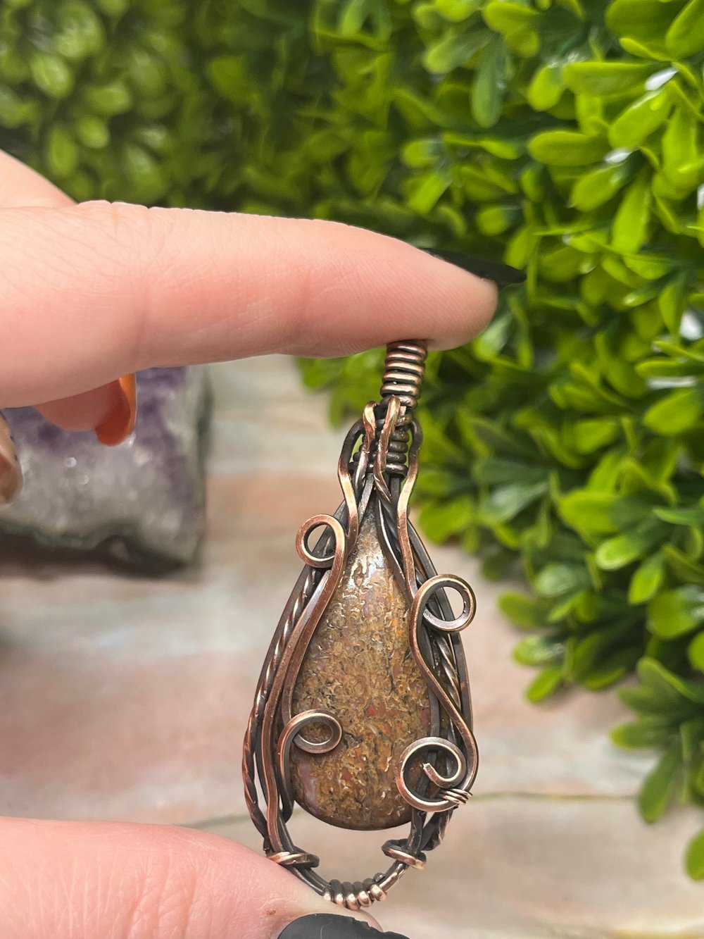 Image of Wire wrapped dinasaur Gembone pendant 