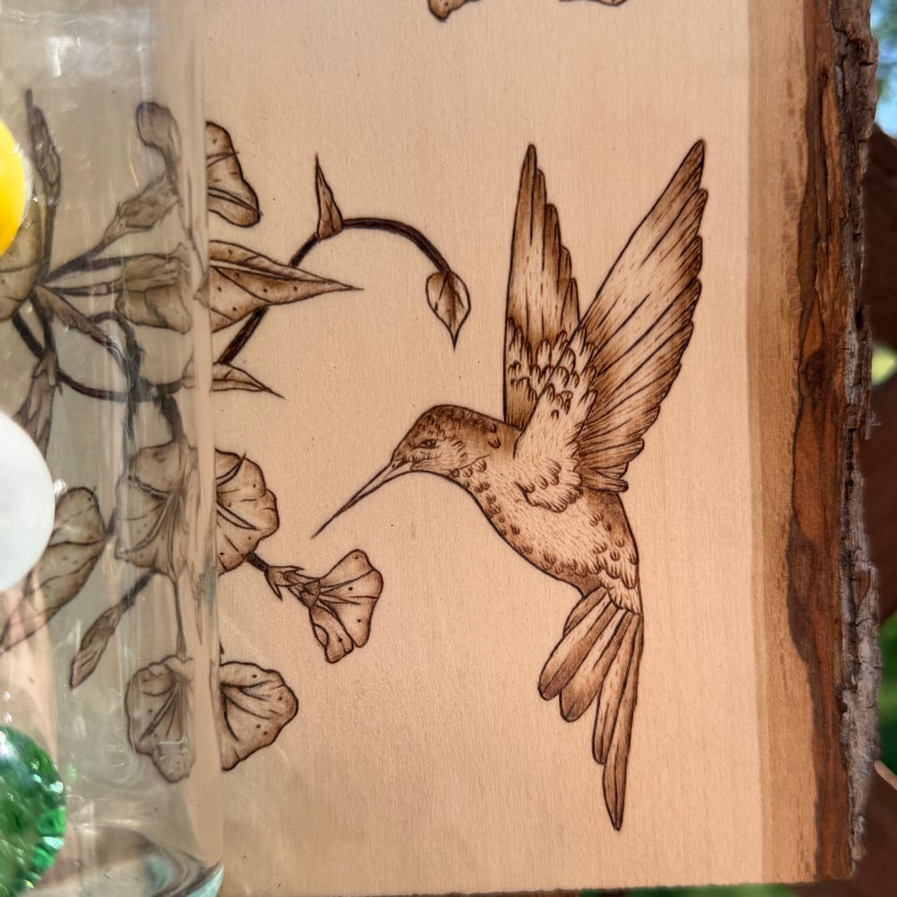 Image of hummingbird twins propogation station wood art