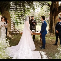Image 2 of Custom Trailing White Flower Wedding Veil