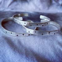 Image 3 of Stars and dots stamped Sterling silver cuff bracelet. Celestial silver star bangle. Cosmic stars.