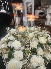 Image 6 of 80 cm baby breath Flower Ring mix with white roses with cylinder  vase 24in,18in,16in$5 each set 