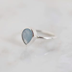 Image of Natural Deep Blue Aquamarine pear cut classic silver ring