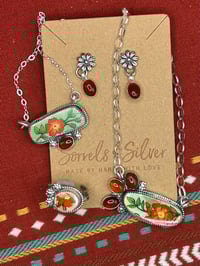 Image 5 of Dainty Dangle Carnelian Flower Earrings