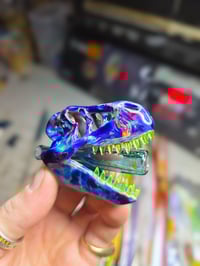 Image 1 of Double amber purple T-Rex skull joint tip pendant (uv reactive) 😤🦖☠️