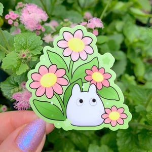 Image of MATTE Mini White Totoro & Pink Asters STICKER