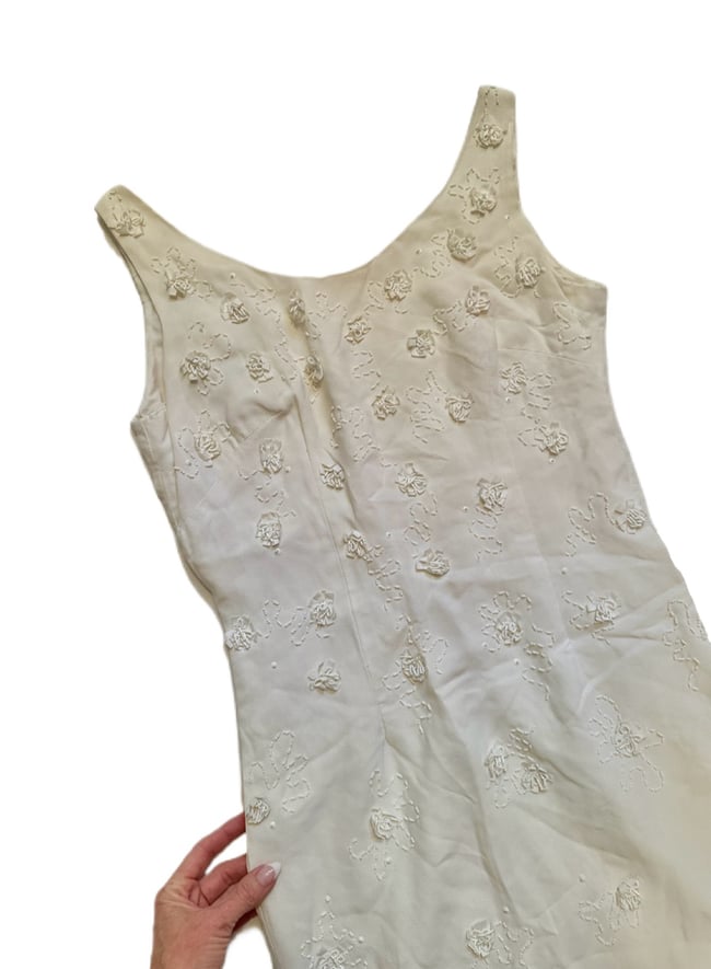 1960s hand beaded fine crepe wedding sheath dress 