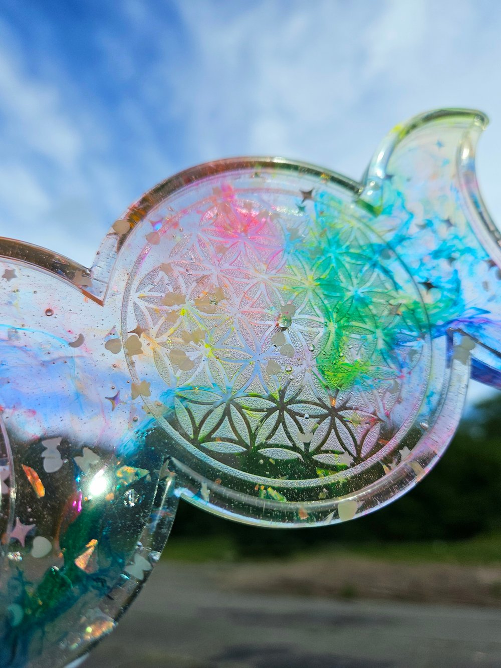 Image of Neon Swirl Flower of Life/ Crescent Moon Incense Holder