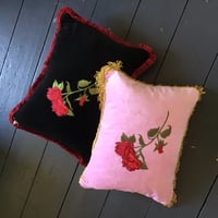 Image 9 of Pink velvet, red rose cushion