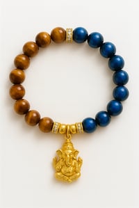 Image 1 of Divine Fortune Bracelet – Brown & Blue Tiger Eye with Ganesha Charm for Prosperity & Protection