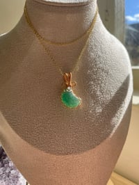Image 3 of Gold Green  Strawberry Quartz Moon Crystal Necklace