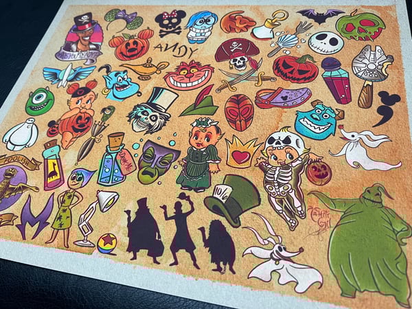 Image of Disney Inspired Traditional Tattoo Flash Sheet: D15 11x14