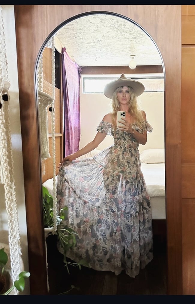 early 70s off shoulder rare ruched bohemian dream dress