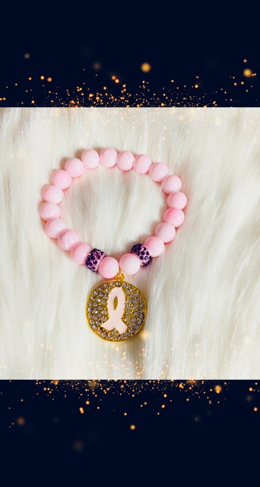 Image of Breast cancer beaded bracelet 