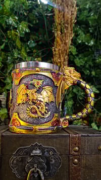Image 1 of 👑The Armored Kingdom Yellow Mechanical Dragon Mug ⚙️🐉🍺