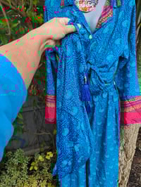 Image 2 of S/ M Sari PJs and matching dust bag with tassel turquoise and pink