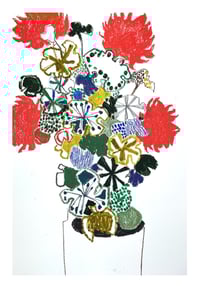 Image 1 of Fantasy geraniums unframed original oil pastel drawing