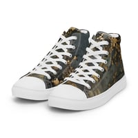 Image 11 of Tattered Look Goth Inspired Black, Gray and Gold Women’s high top canvas shoes