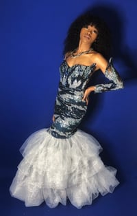 Image 1 of “Ice Queen” Silver and Blue Mermaid Dress with Detachable Train