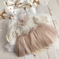 Image 2 of Sitter girls body-dress with flowers | Stella | beige and old rose