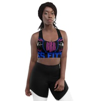 Image 3 of BOSSFITTED Black Neon Pink and Blue Longline Sports Bra