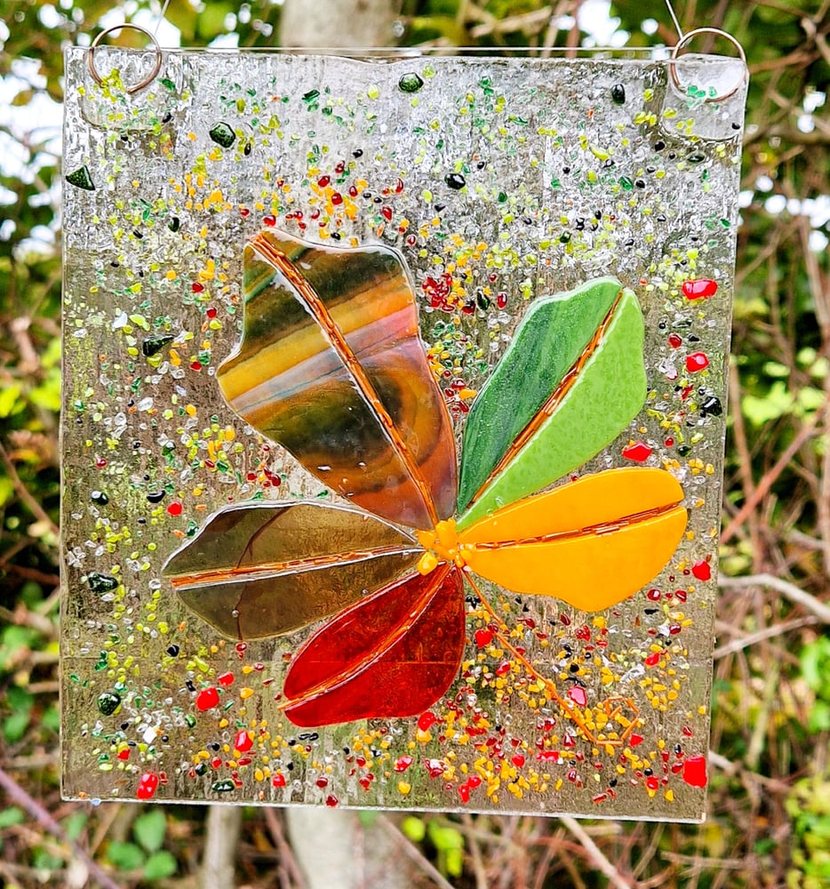 Image of Fused Glass Field Maple Leaf Panel 🍁 