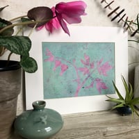 Image 1 of Botanical Monotype ~ Bleeding Heart, Orchid Pink, Seafoam Green ~  8x10 Inch Mat 