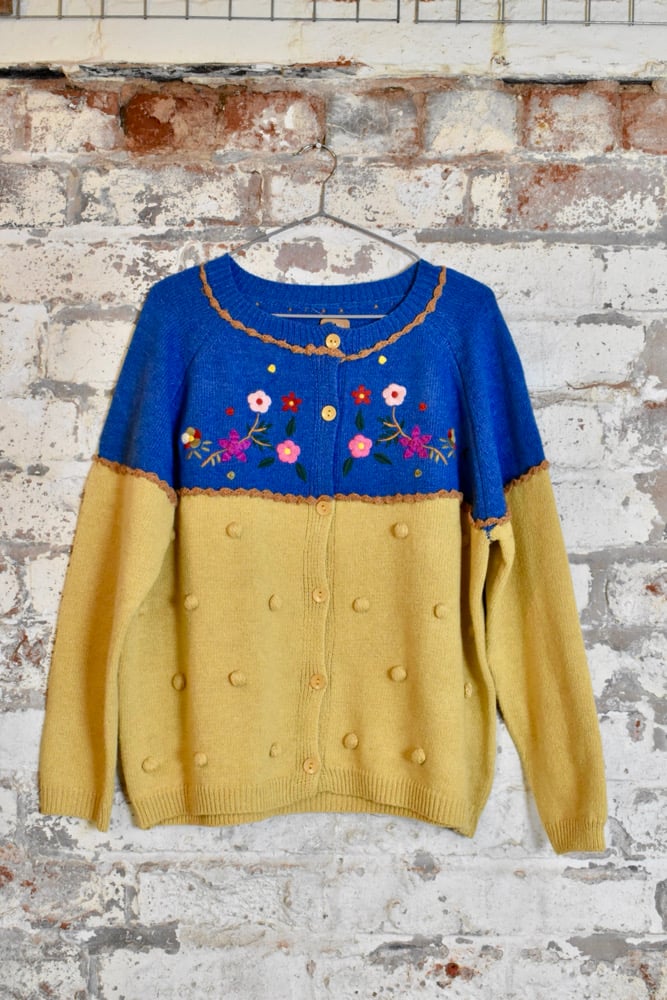 Image of Floral Embroidered Knitted Cardigan