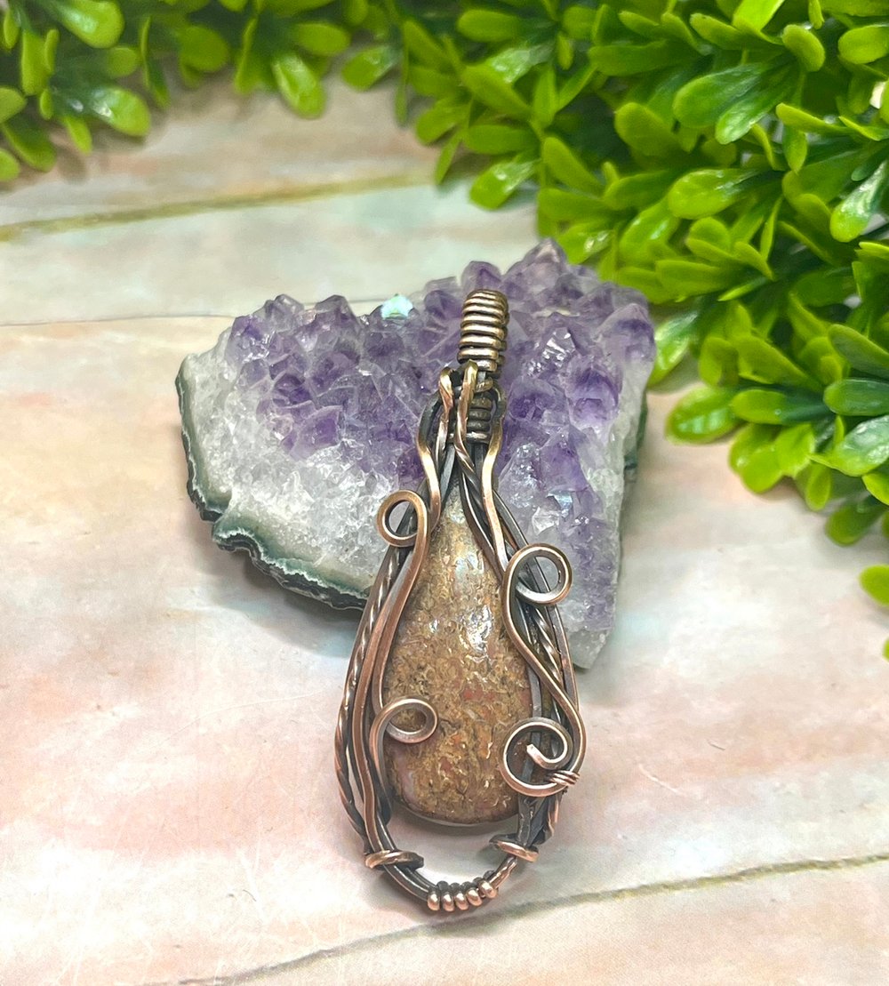 Image of Wire wrapped dinasaur Gembone pendant 