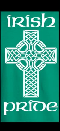 Image 1 of WL Irish Pride Cross on back, 4x6 boxing on front Left-green tee Sizes Small thru 3X