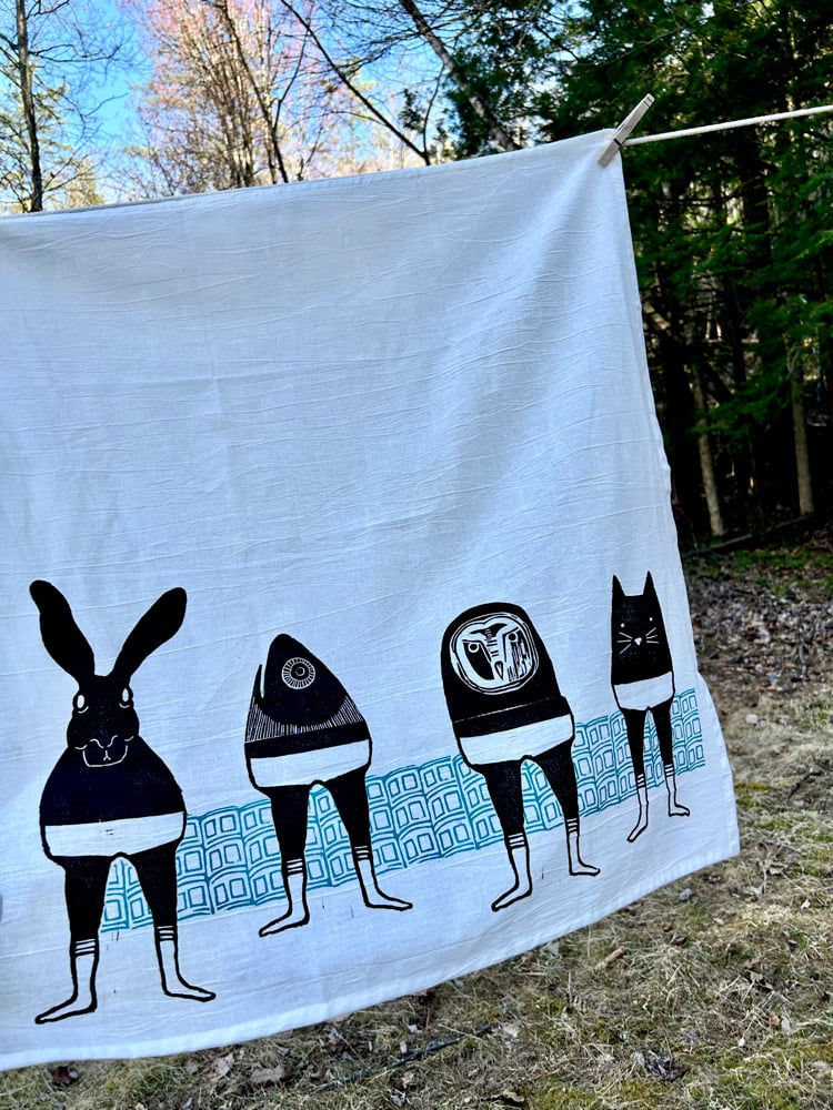 Citytime Handprinted SET OF THREE 100% Cotton Floursack Towels