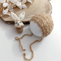 Image 1 of Newborn  photoshooting girls knitted set | camel | Easter