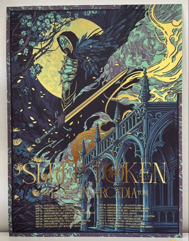 SLEEP TOKEN  Gold Foil Even in Arcadia 2025 Tour Poster