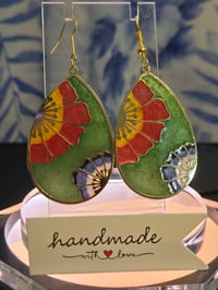 Image 4 of Handcrafted Resin Double Flower Tear Drop Earrings 
