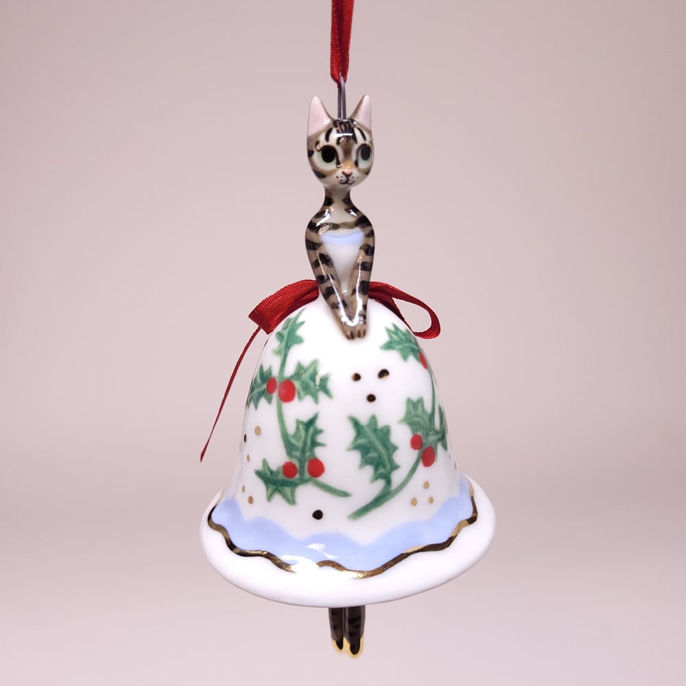 Image of White Holly Porcelain Christmas Bell