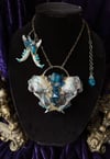 Blue Amethyst Bisected Cat Skull - Necklace & Earring Set