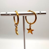 Image 2 of Moon & Star Hoop Earrings