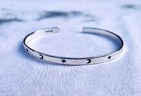 Image 1 of Childrens/adults sterling silver star and moon cuff bracelet (4mm wide). Celestial cuff bracelet.