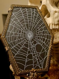 Image 3 of Coffin shaped vintage Hand Mirror - With Real Preserved Spider Web 