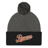 Embroidered Orange Raven Pom-Pom Beanie