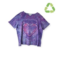 Image 1 of ♻️ UPCYCLED XXL Tall Ladies Heart Tee in Pinkish Purple Ice Dye