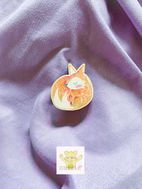 Image 1 of Sleepy Fox Wooden Eco Pin Badge